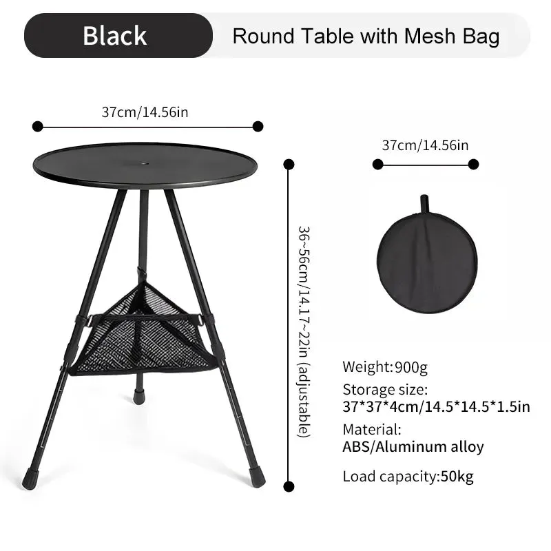 WEST TUNE Camping Round Table with Light Stand and Adjustable Legs