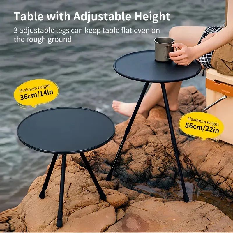 WEST TUNE Camping Round Table with Light Stand and Adjustable Legs