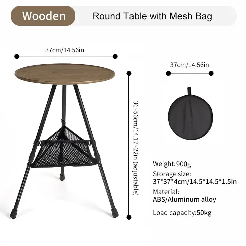 WEST TUNE Camping Round Table with Light Stand and Adjustable Legs