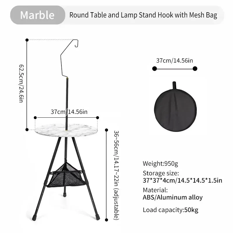 WEST TUNE Camping Round Table with Light Stand and Adjustable Legs