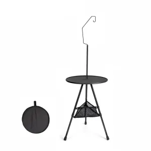 WEST TUNE Camping Round Table with Light Stand and Adjustable Legs