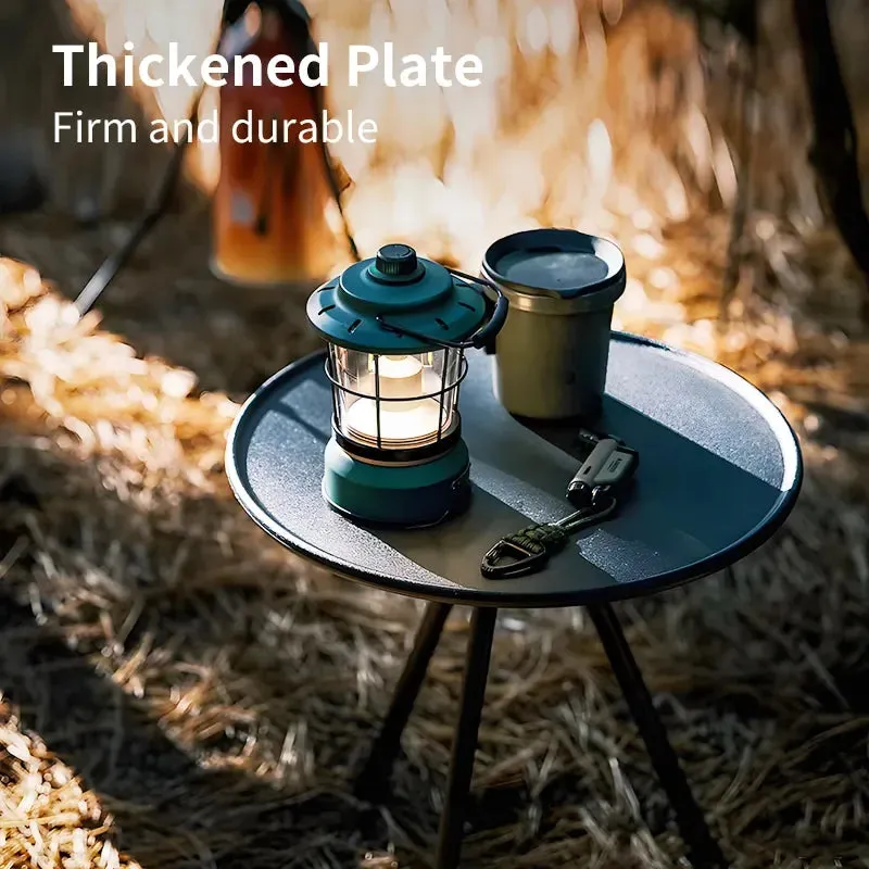 WEST TUNE Camping Round Table with Light Stand and Adjustable Legs