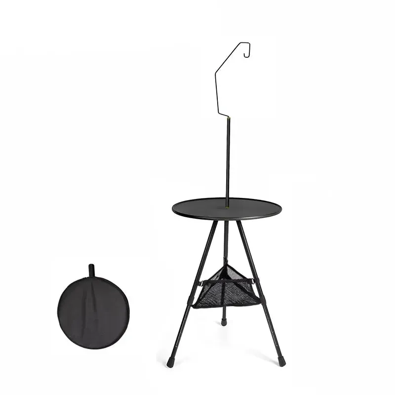 WEST TUNE Camping Round Table with Light Stand and Adjustable Legs