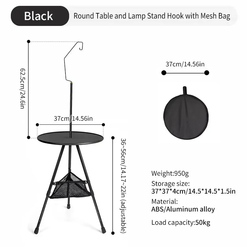 WEST TUNE Camping Round Table with Light Stand and Adjustable Legs