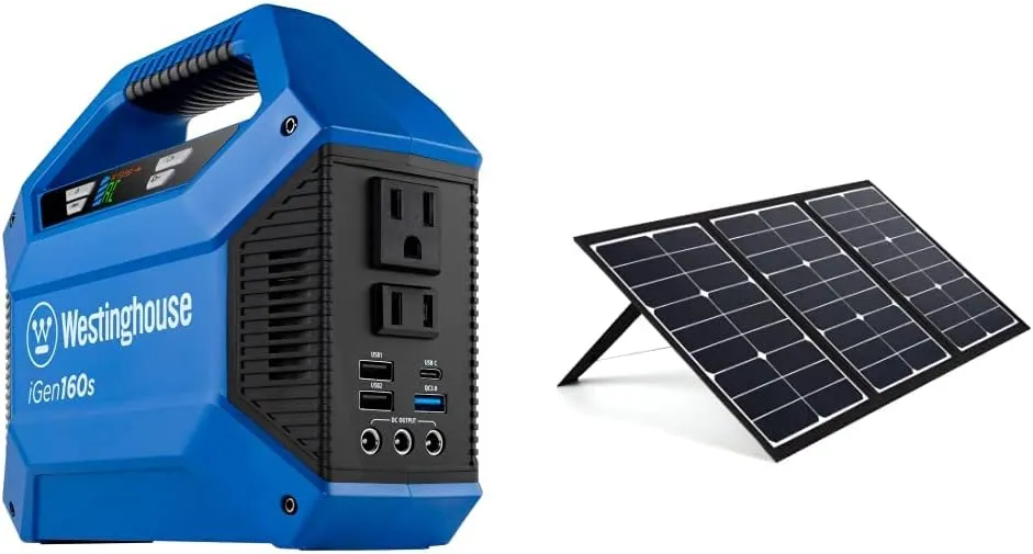 Westinghouse iGen160s and Solar Generator, 150 Peak Watts and 100 Rated Watts, with Portable 60W Solar Panel for iGen160s, 200s, 300s, 600s and 1000s Portable Power Stations