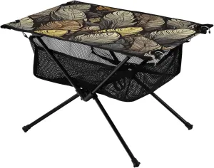 White Brown Feathers Portable Folding Camping Table, Compact Lightweight Beach Table with Carrying Bag for Outdoor Picnics, BBQs, Camp