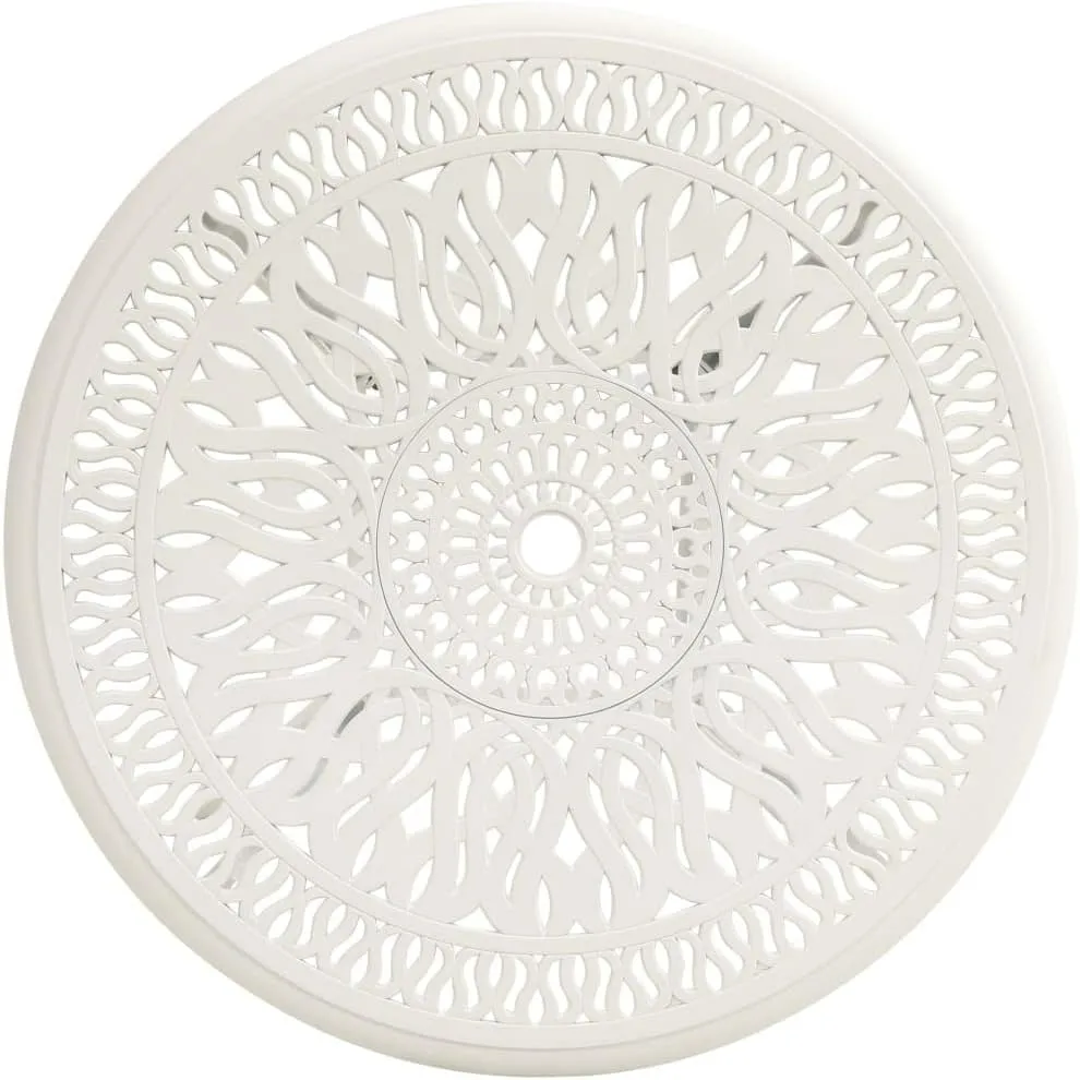 White Garden Table Medium Outdoor Furniture, Cast Aluminum, Camping, Durable, Dining, Side Table