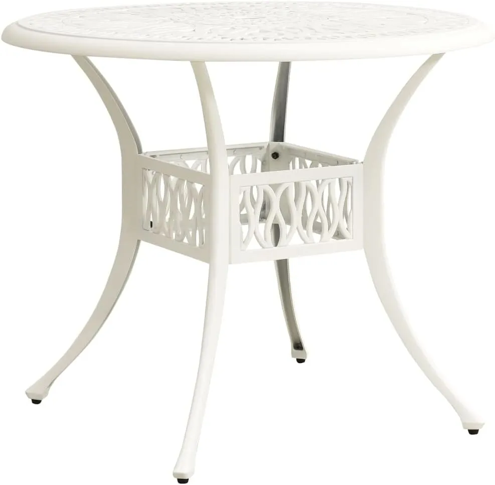 White Garden Table Medium Outdoor Furniture, Cast Aluminum, Camping, Durable, Dining, Side Table
