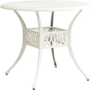 White Garden Table Medium Outdoor Furniture, Cast Aluminum, Camping, Durable, Dining, Side Table