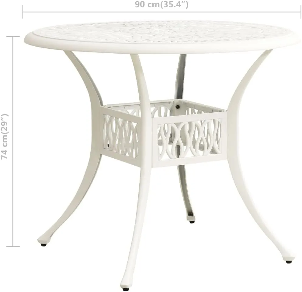 White Garden Table Medium Outdoor Furniture, Cast Aluminum, Camping, Durable, Dining, Side Table