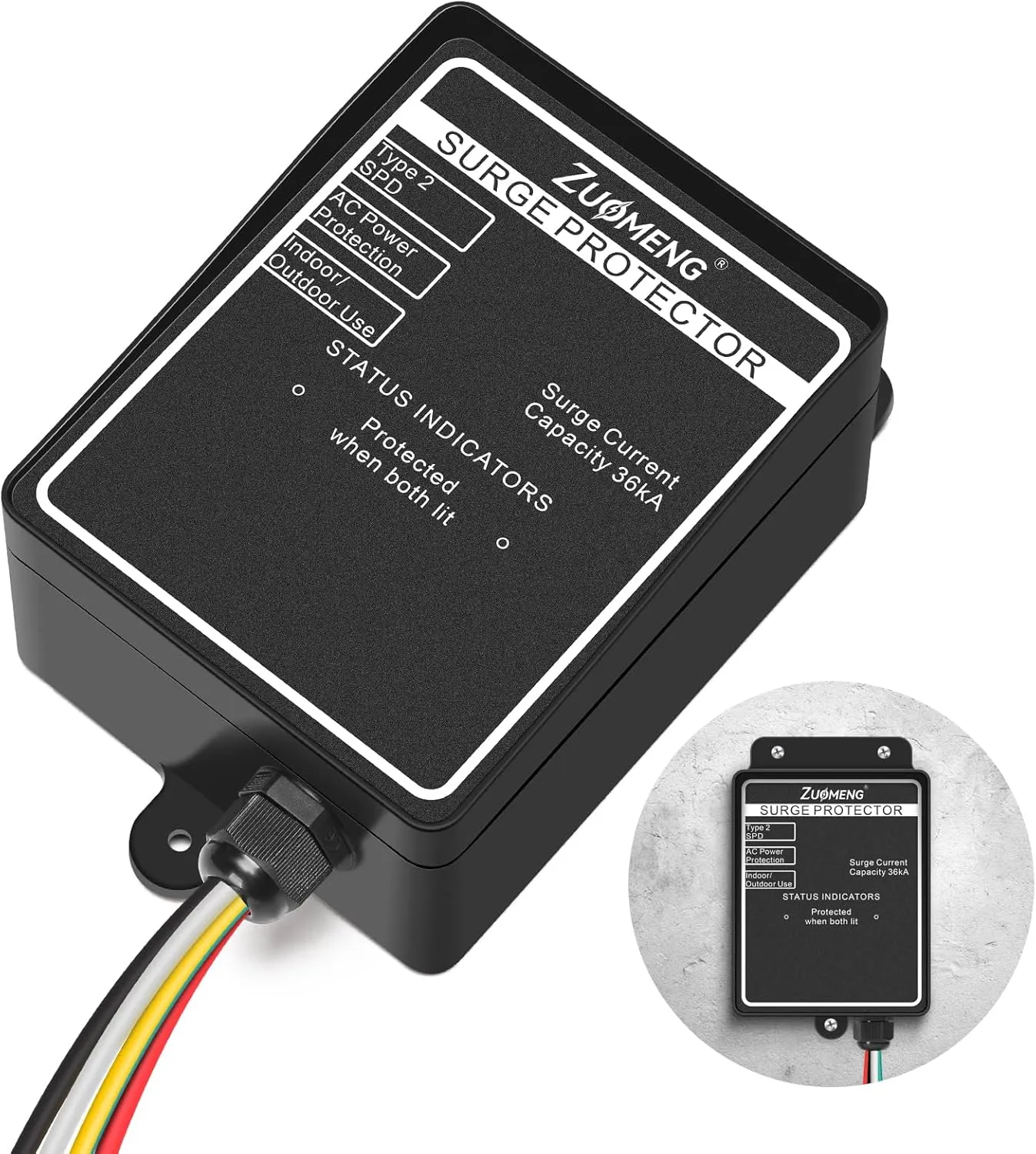 Whole House Surge Protector Rated for 36,000 Amps, IP66 Waterproof for Indoor/Outdoor Use, 120V/240V, Protects Your AC Power Supplies, Phones, Cables and More