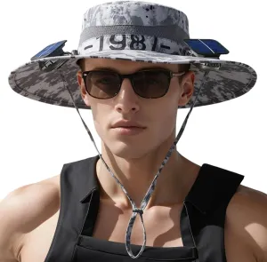 Wide Brim Fan Hat Solar Powered, UPF 50  Solar Fan Sun Hat for Camping Outdoor Fishing Beach Hiking