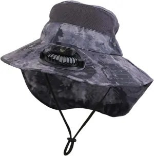 Wide Brim Fan Hat Solar Powered, UPF 50  Solar Power Fan Bucket Hat for Outdoor Fishing Beach Hiking Camping