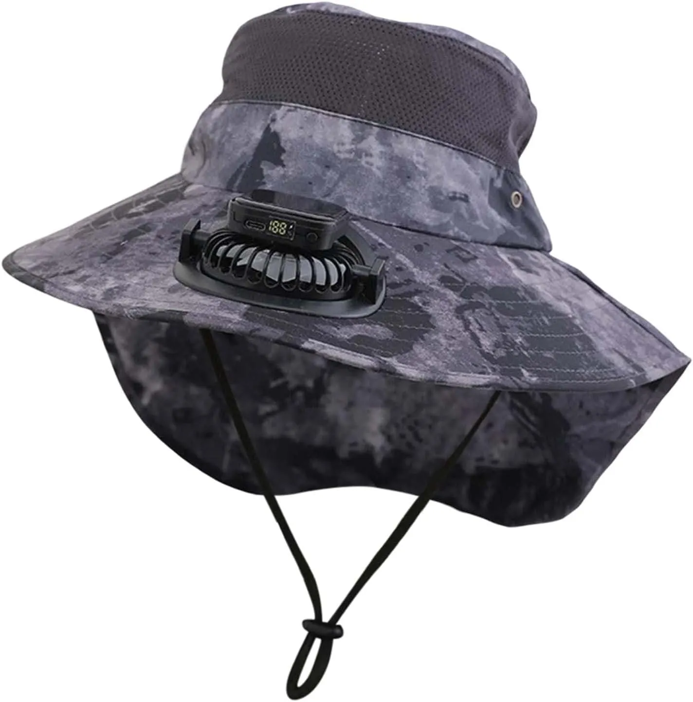 Wide Brim Fan Hat Solar Powered, UPF 50  Solar Power Fan Bucket Hat for Outdoor Fishing Beach Hiking Camping