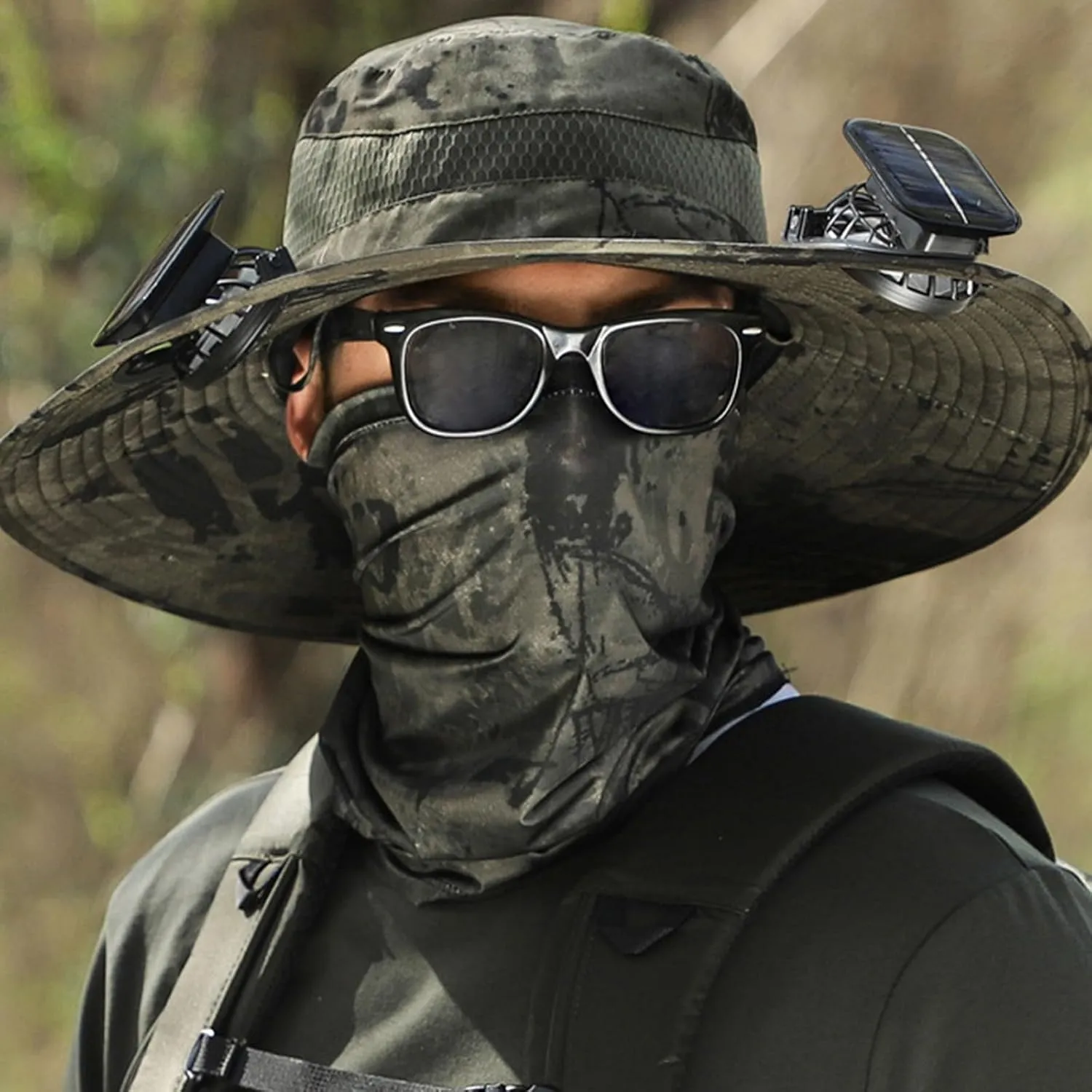 Wide Brim Hat with Fans Solar Power, UPF 50  Solar Power Fan Bucket Hat for Fishing Hiking Beach Outdoor Camping