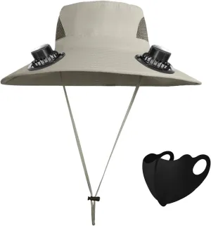 Wide Brim Solar Fan Hat for Outdoor Activities, Rechargeable Built-in Fans, Lightweight & Breathable, for Fishing, Camping