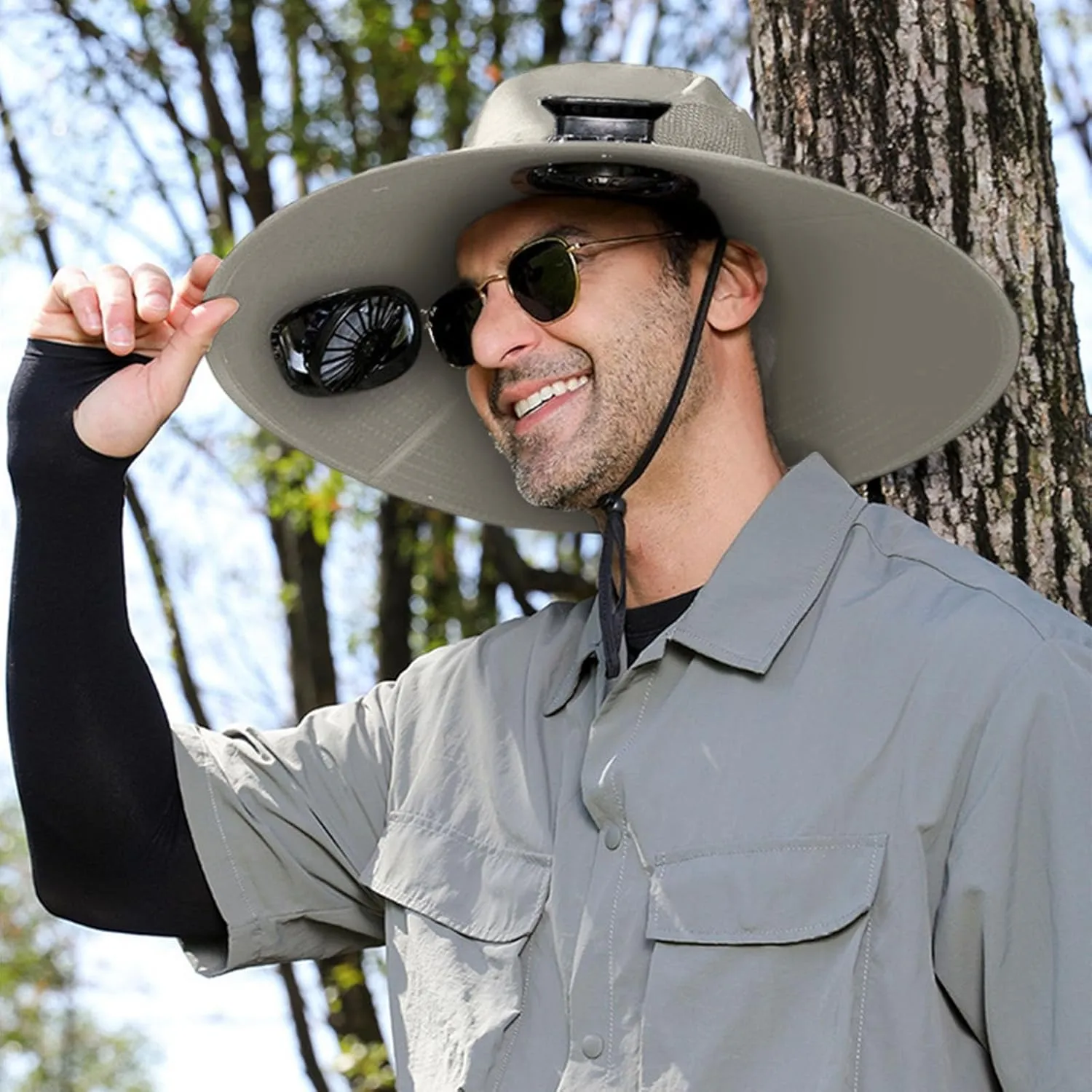 Wide Brim Solar Fan Hat for Outdoor Activities, Rechargeable Built-in Fans, Lightweight & Breathable, for Fishing, Camping