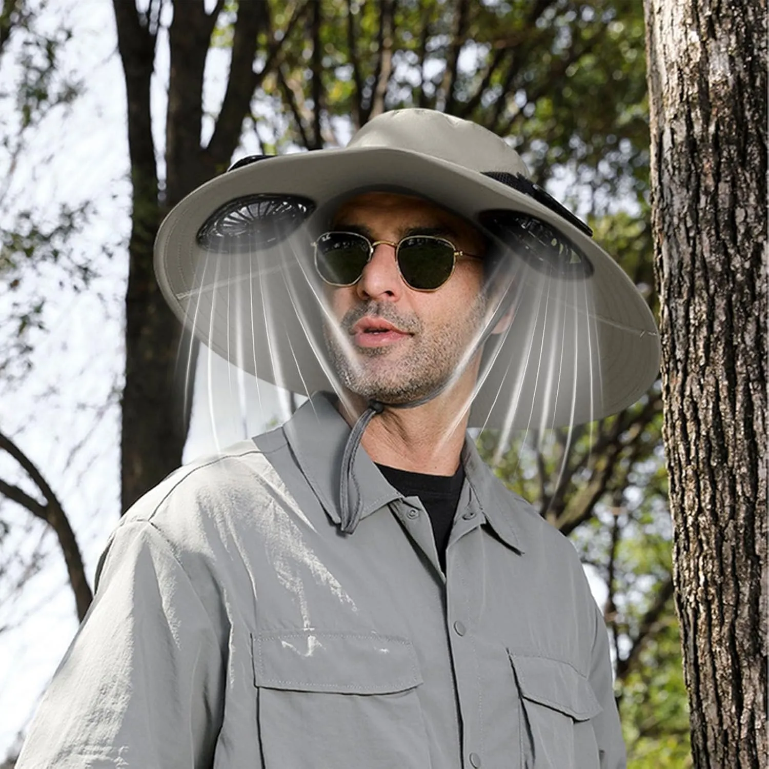 Wide Brim Solar Fan Hat for Outdoor Activities, Rechargeable Built-in Fans, Lightweight & Breathable, for Fishing, Camping