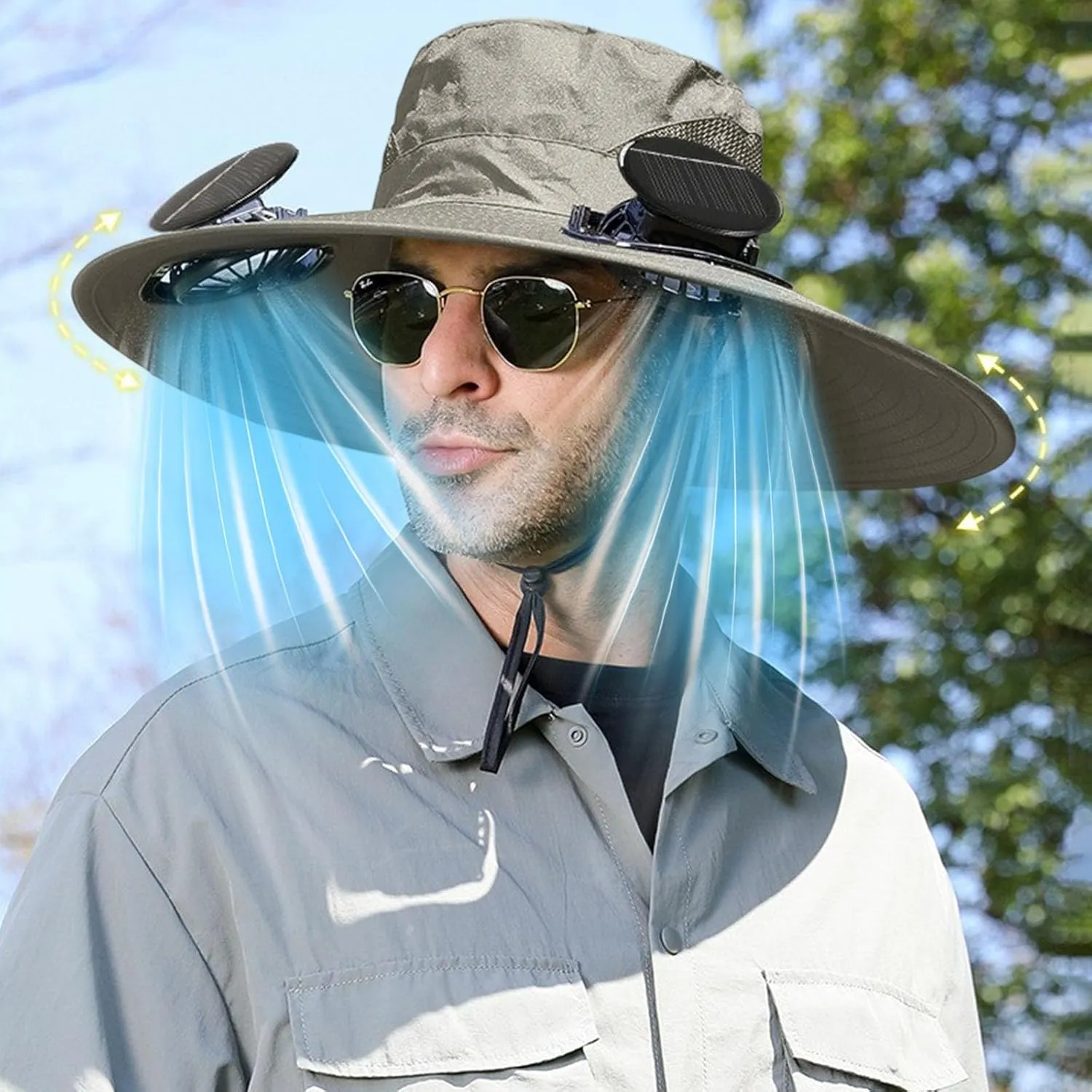 Wide Brim Solar Fan Hat for Outdoor Activities, Rechargeable Built-in Fans, Lightweight & Breathable, for Fishing, Camping