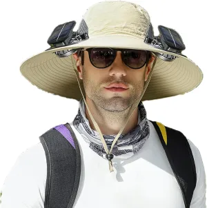 Wide Brim Solar Fan Hat, Hat with 2 Solar Power Fan, Bucket Hats for Men Women, Fans Built in