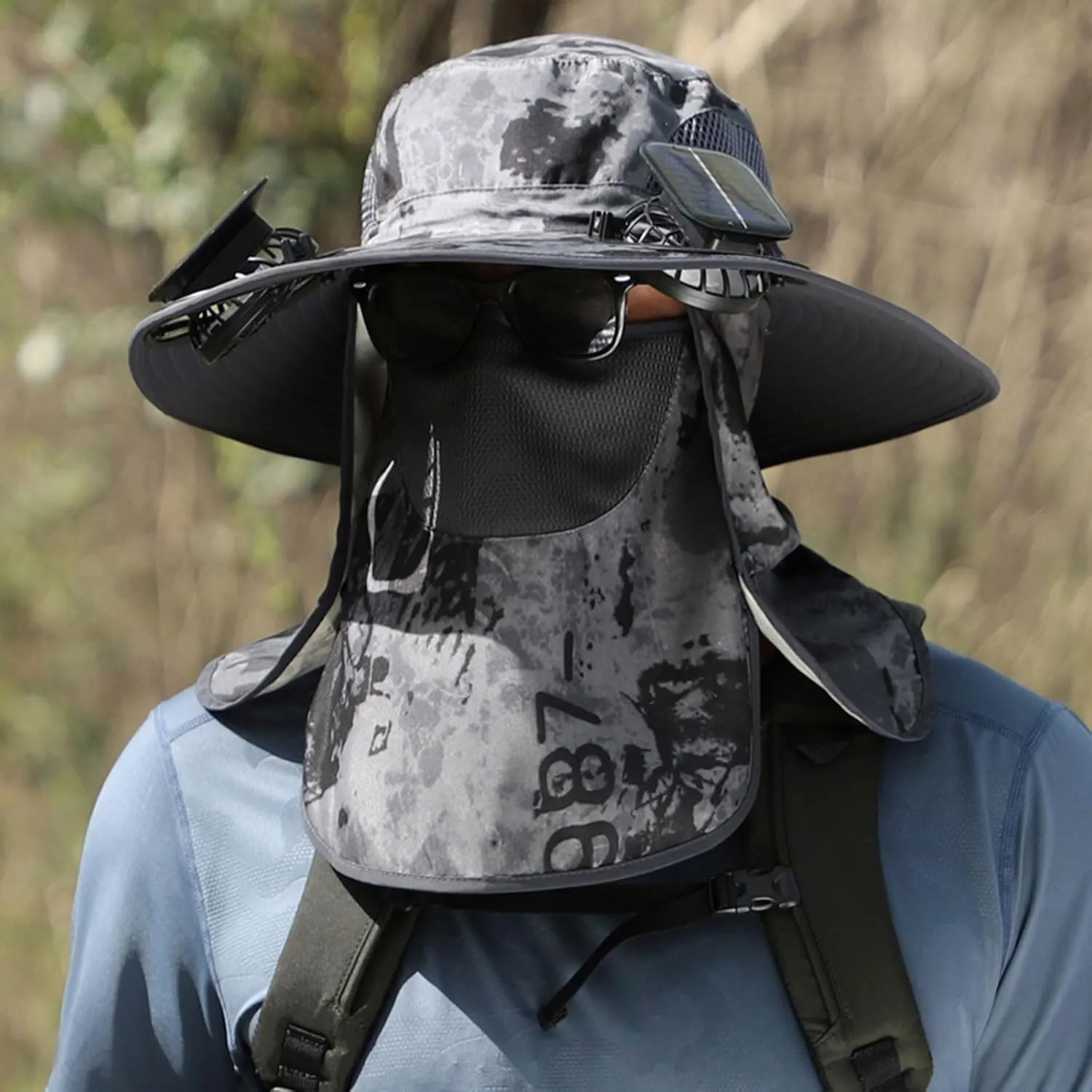 Wide Brim Solar Fan Hat, Hat with Fans Solar Power, Removable & USB Charging Fan Bucket Hats for Men Women Outdoor Fishing