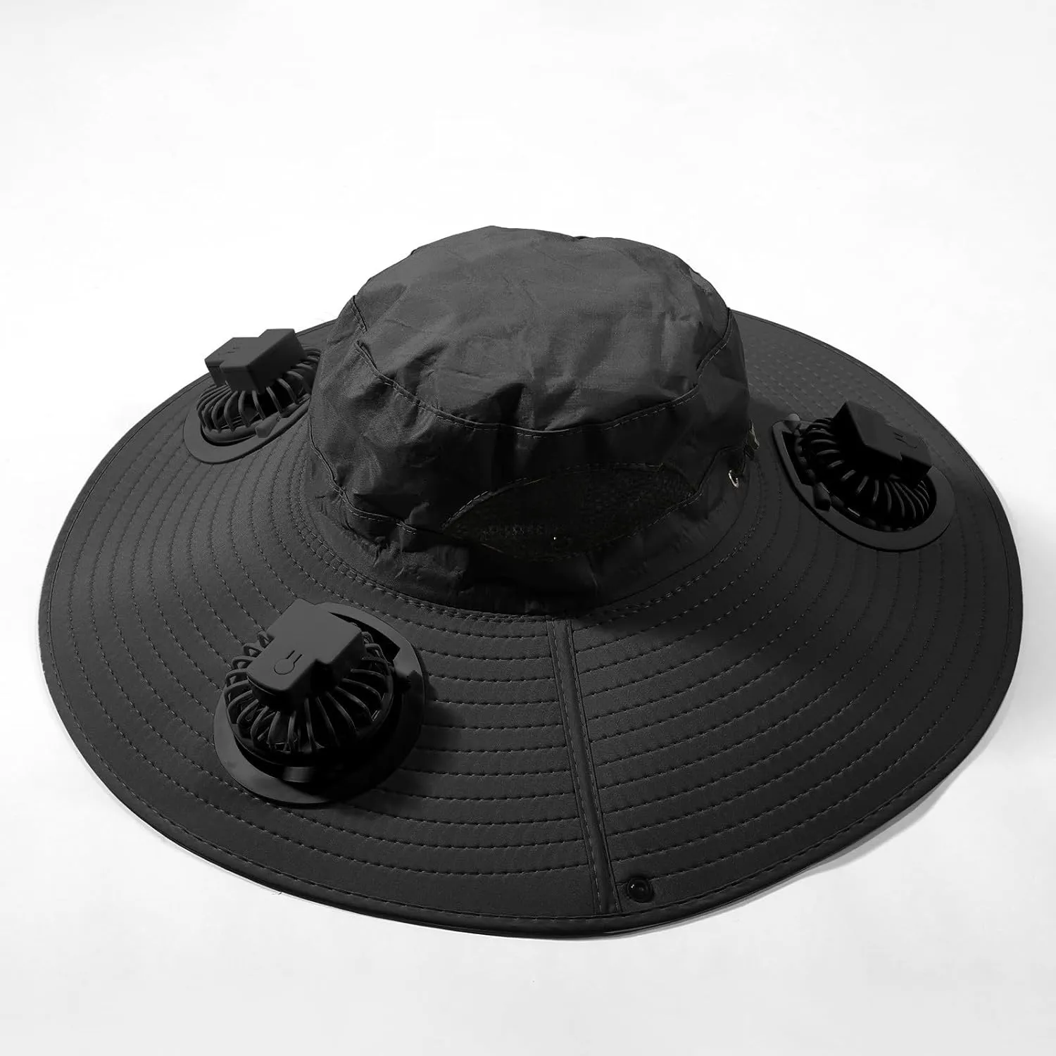 Wide Brim Solar Fan Hat Outdoor 2 Solar Fan Sun Bucket Hat for Men Women Fishing Hat with Removable & USB Charging Fan