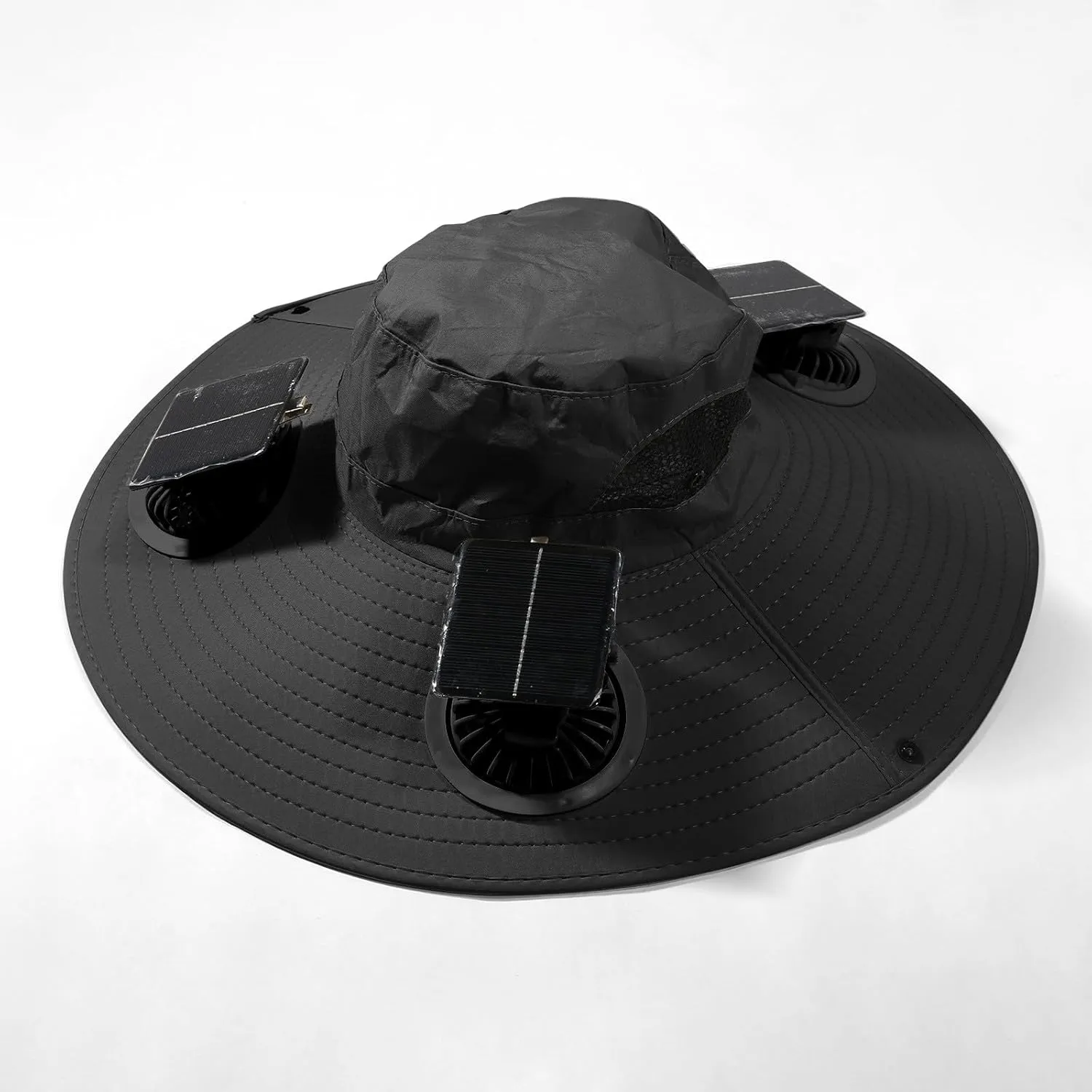Wide Brim Solar Fan Hat Outdoor 2 Solar Fan Sun Bucket Hat for Men Women Fishing Hat with Removable & USB Charging Fan