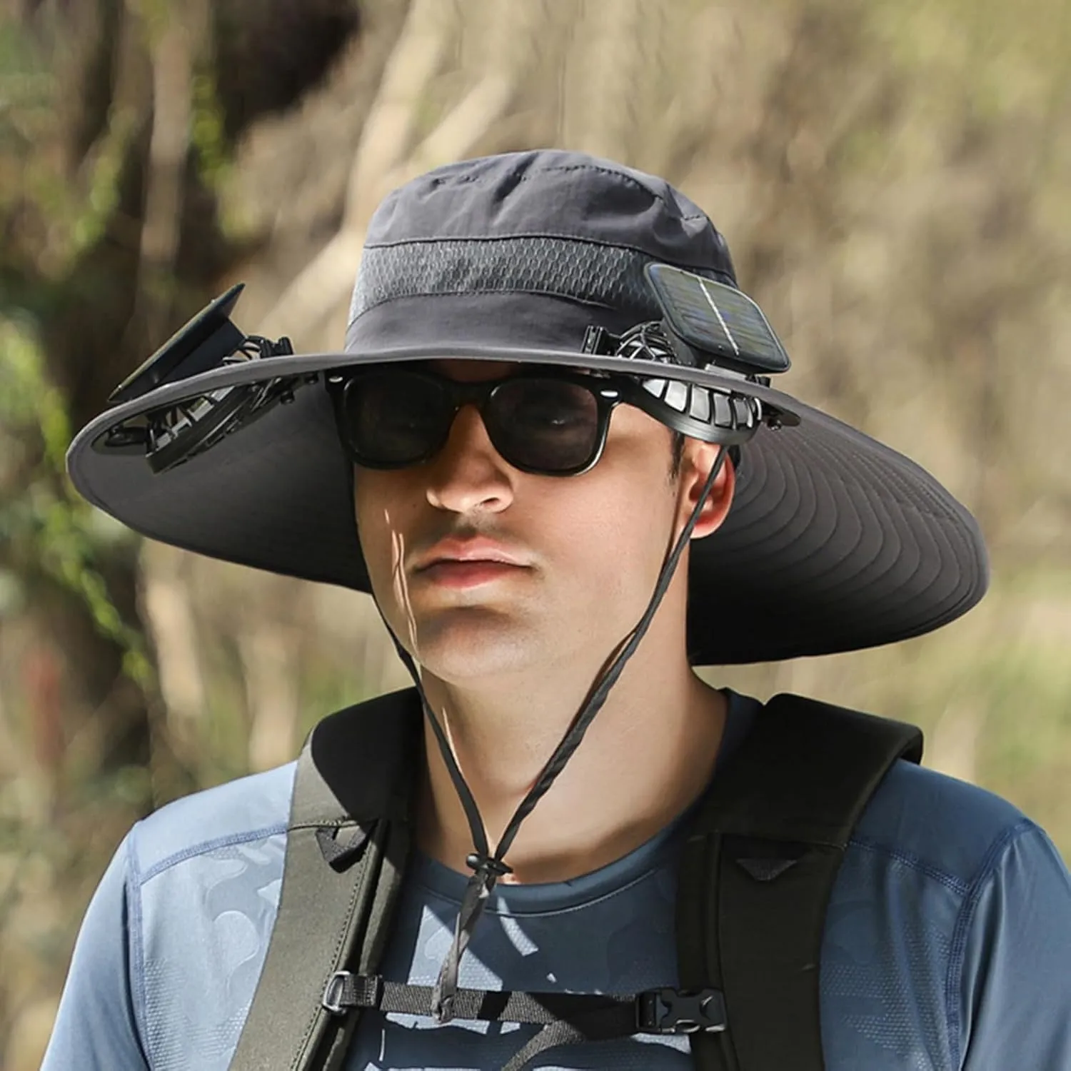 Wide Brim Solar Fan Hat Outdoor Sun Hat with 2 Solar Power Fans for Men Fishing Hats Sombrero Solar & USB Charging Fan