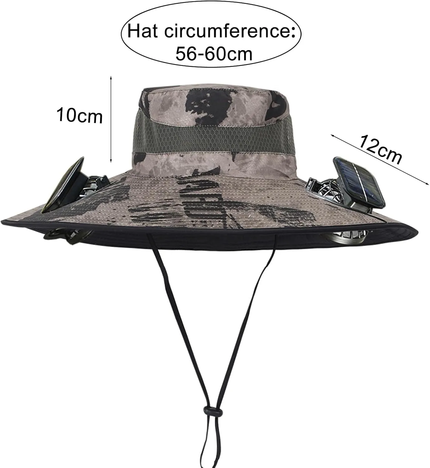 Wide Brim Solar Fan Hat Outdoor Sun Hat with 2 Solar Power Fans for Men Fishing Hats Sombrero Solar & USB Charging Fan