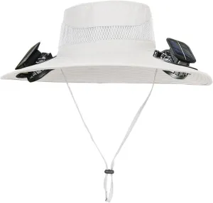 Wide Brim Solar Fan Hat, UPF 50  Bucket Hat with Solar Powered Fans for Hiking Camping Beach Outdoor Fishing