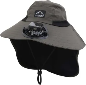 Wide Brim Solar Fan Hat, UPF 50  Bucket Hats with Solar Powered Fans for Camping Fishing Hiking Beach Outdoor
