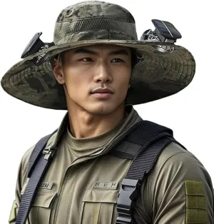 Wide Brim Solar Fan Hat with 2 Fan, Summer Outdoor Fishing Hat for Men Women, UPF 50 , Waterproof, Removable USB Charging Fan