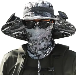 Wide Brim Solar Fan Hats for Men, UPF 50  Solar Fan Sun Hat for Camping Outdoor Beach Hiking Fishing