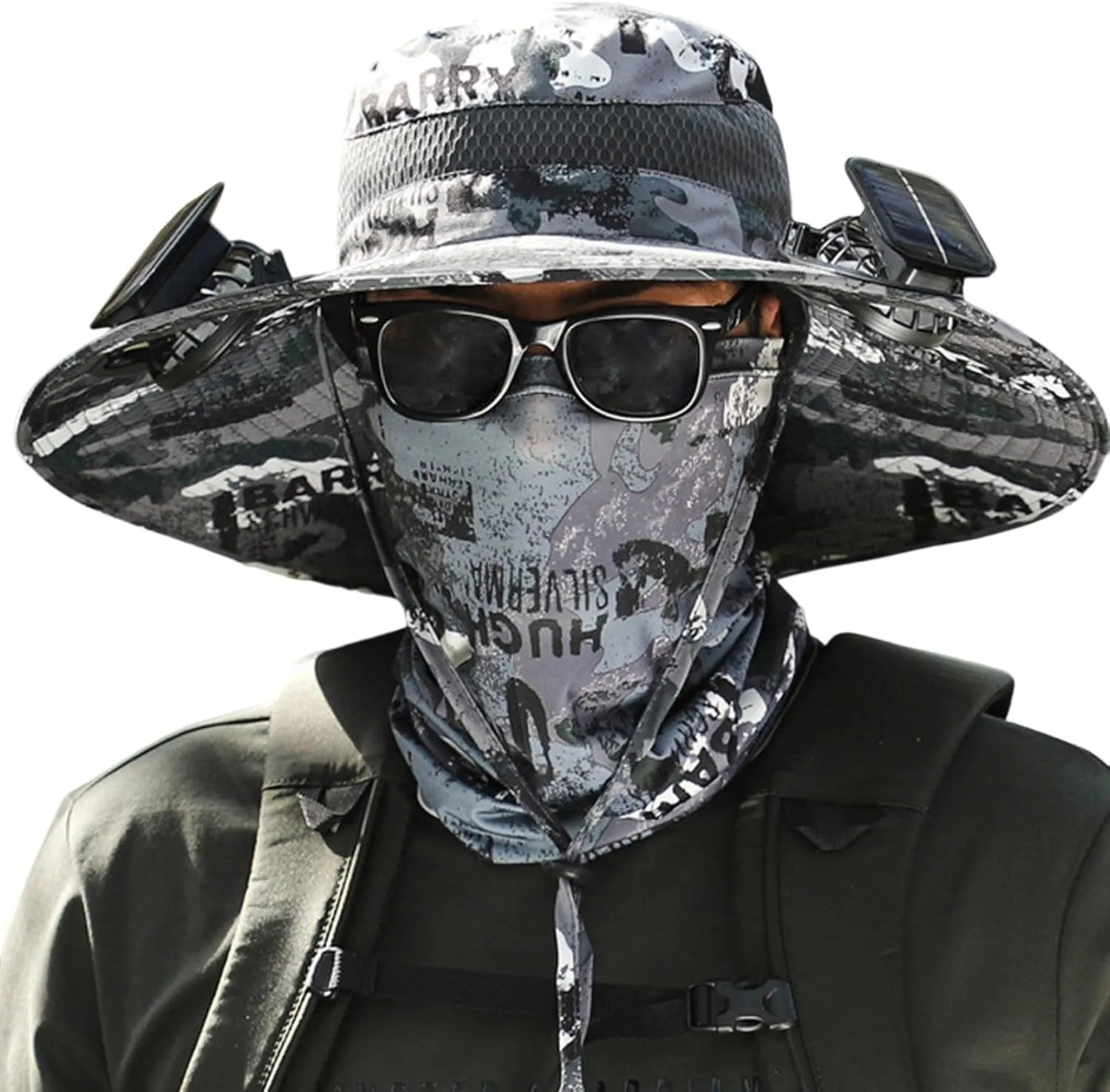 Wide Brim Solar Fan Hats for Men, UPF 50  Solar Fan Sun Hat for Camping Outdoor Beach Hiking Fishing