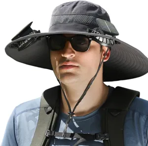 Wide Brim Solar Fan Hats for Men, UPF 50  Solar Fan Sun Hat for Fishing Hiking Beach Camping Outdoor