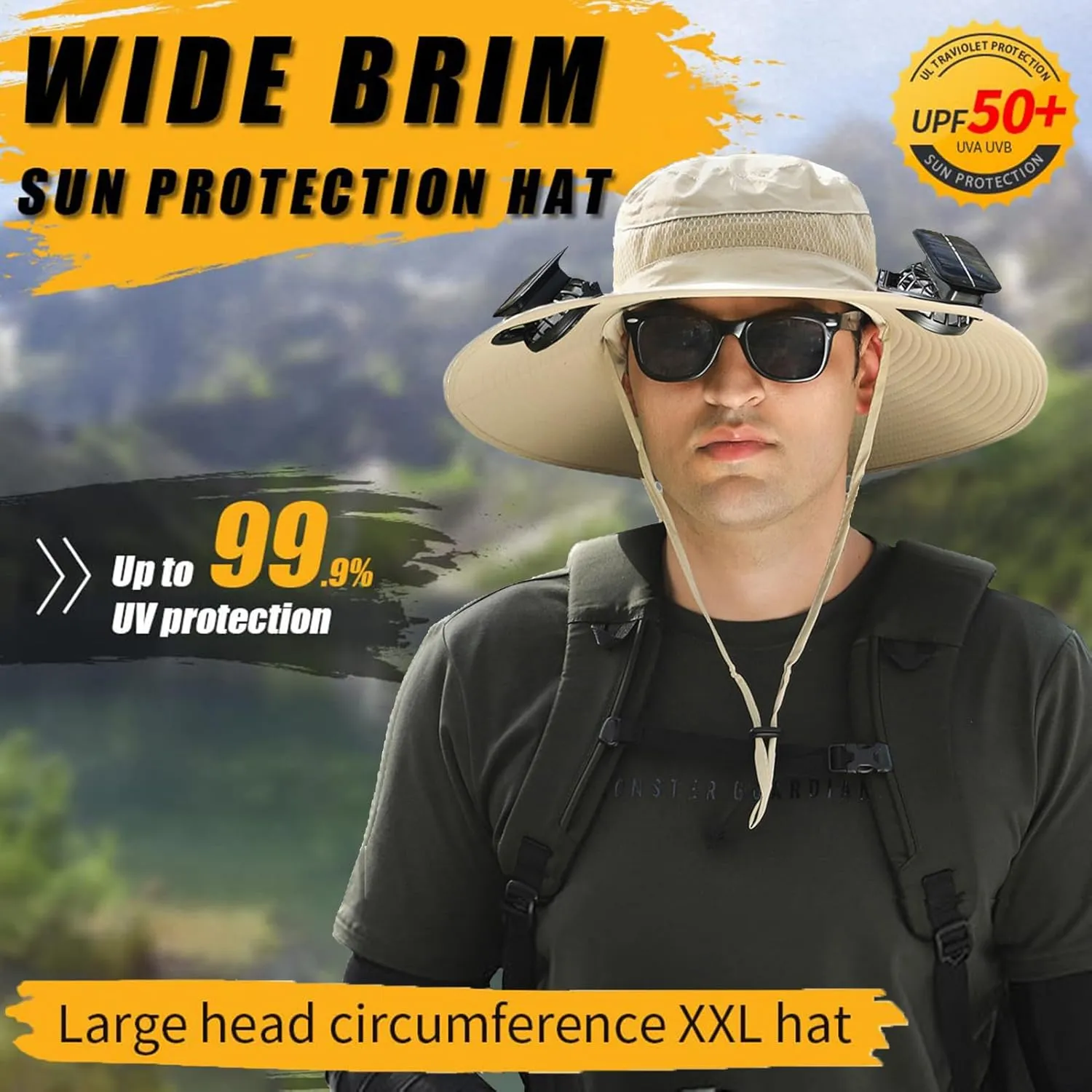 Wide Brim Solar Fan Outdoor Fishing Hat Hats for Men Women & USB Charging,Upf50 