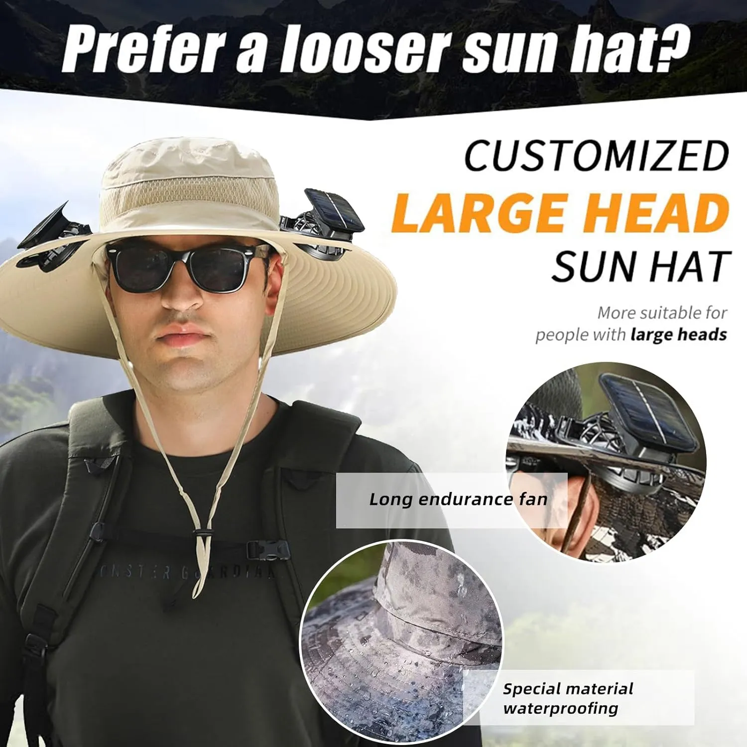 Wide Brim Solar Fan Outdoor Fishing Hat Hats for Men Women & USB Charging,Upf50 
