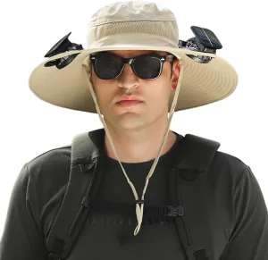 Wide Brim Solar Fan Outdoor Fishing Hat Hats for Men Women & USB Charging,Upf50 