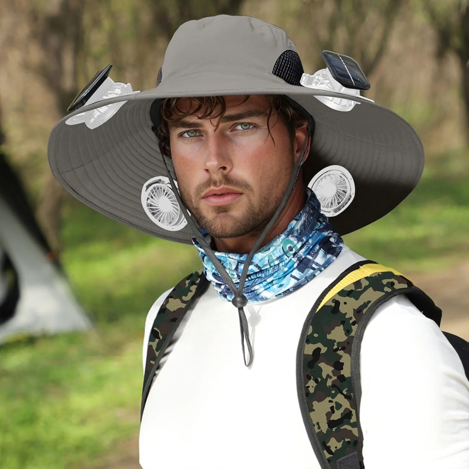 Wide Brim Solar Fan Outdoor Fishing Hat-Solar & USB Charging Big Head, Outdoor Fishing Sun Hat with Removable for Men