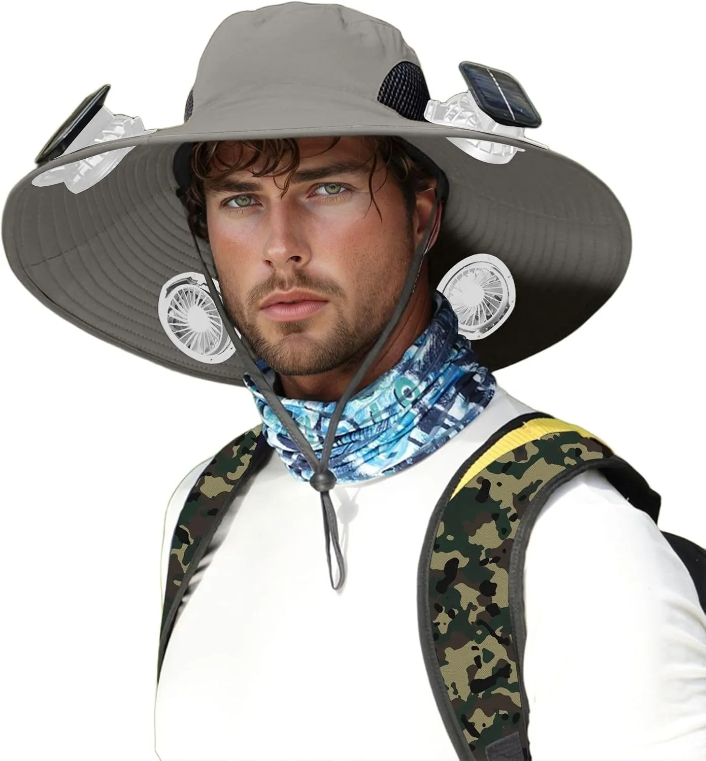 Wide Brim Solar Fan Outdoor Fishing Hat-Solar & USB Charging Big Head, Outdoor Fishing Sun Hat with Removable for Men