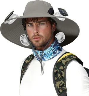 Wide Brim Solar Fan Outdoor Fishing Hat-Solar & USB Charging Big Head, Outdoor Fishing Sun Hat with Removable for Men