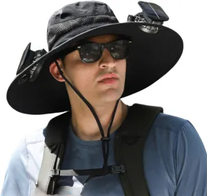 Wide Brim Solar Fan Outdoor Fishing Hat-Solar & USB Charging, Outdoor Solar Powered Fan Hat Sun Hat for Men