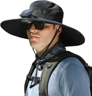 Wide Brim Solar Fan Outdoor Fishing Hat-Solar & USB Charging, Outdoor Solar Powered Fan Hat Sun Hat for Men
