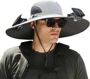 Wide Brim Solar Fan Outdoor Fishing Hat-Solar & USB Charging, Sunscreen Sun Hat with Fan, Solar Fan Hat Upf50 