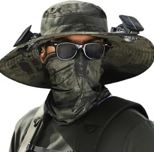 Wide Brim Solar Fan Outdoor Hat, UPF 50  Solar Power Fan Bucket Hats for Fishing Beach Hiking Outdoor Camping