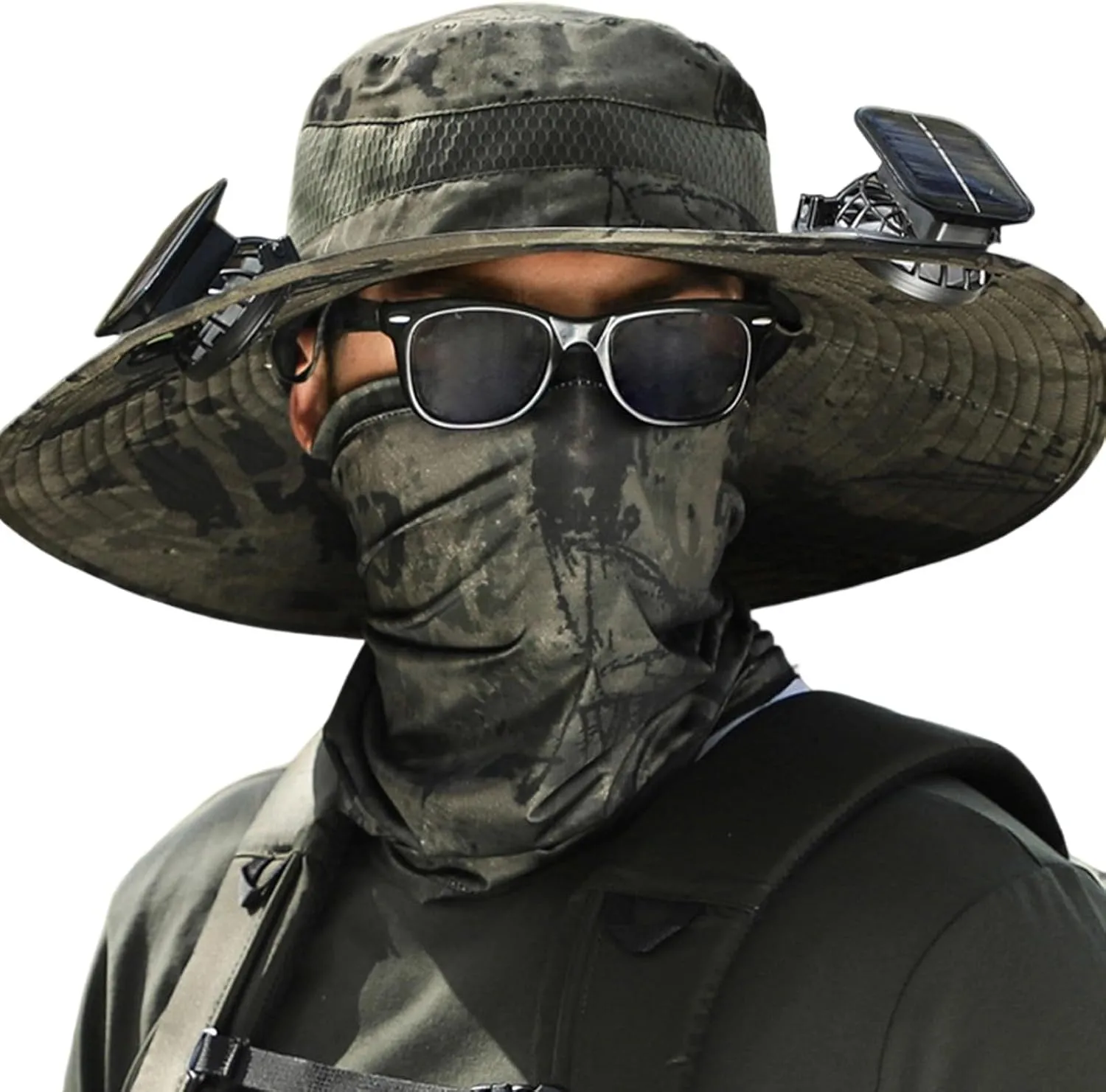 Wide Brim Solar Fan Outdoor Hat, UPF 50  Solar Power Fan Bucket Hats for Fishing Beach Hiking Outdoor Camping