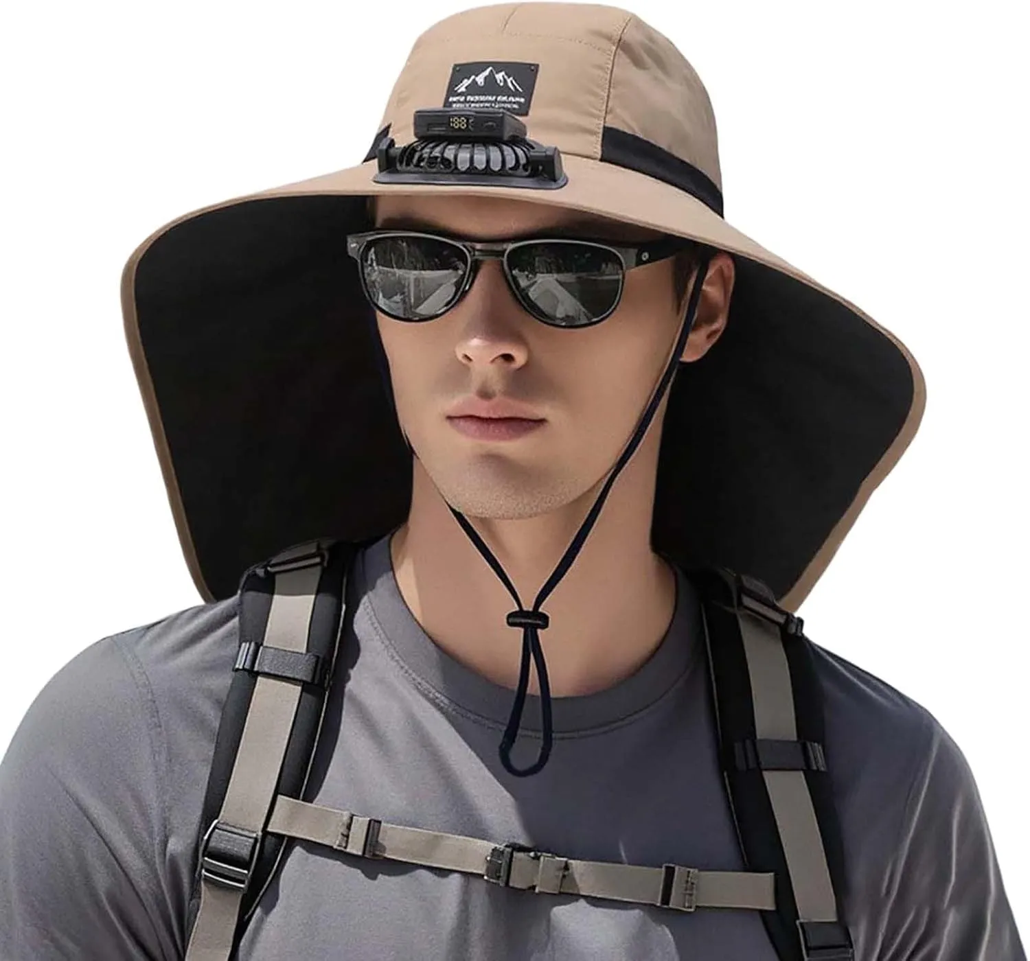 Wide Brim Solar Power Fan Hat, UPF 50  Bucket Hats with Solar Powered Fans for Camping Beach Hiking Fishing Outdoor
