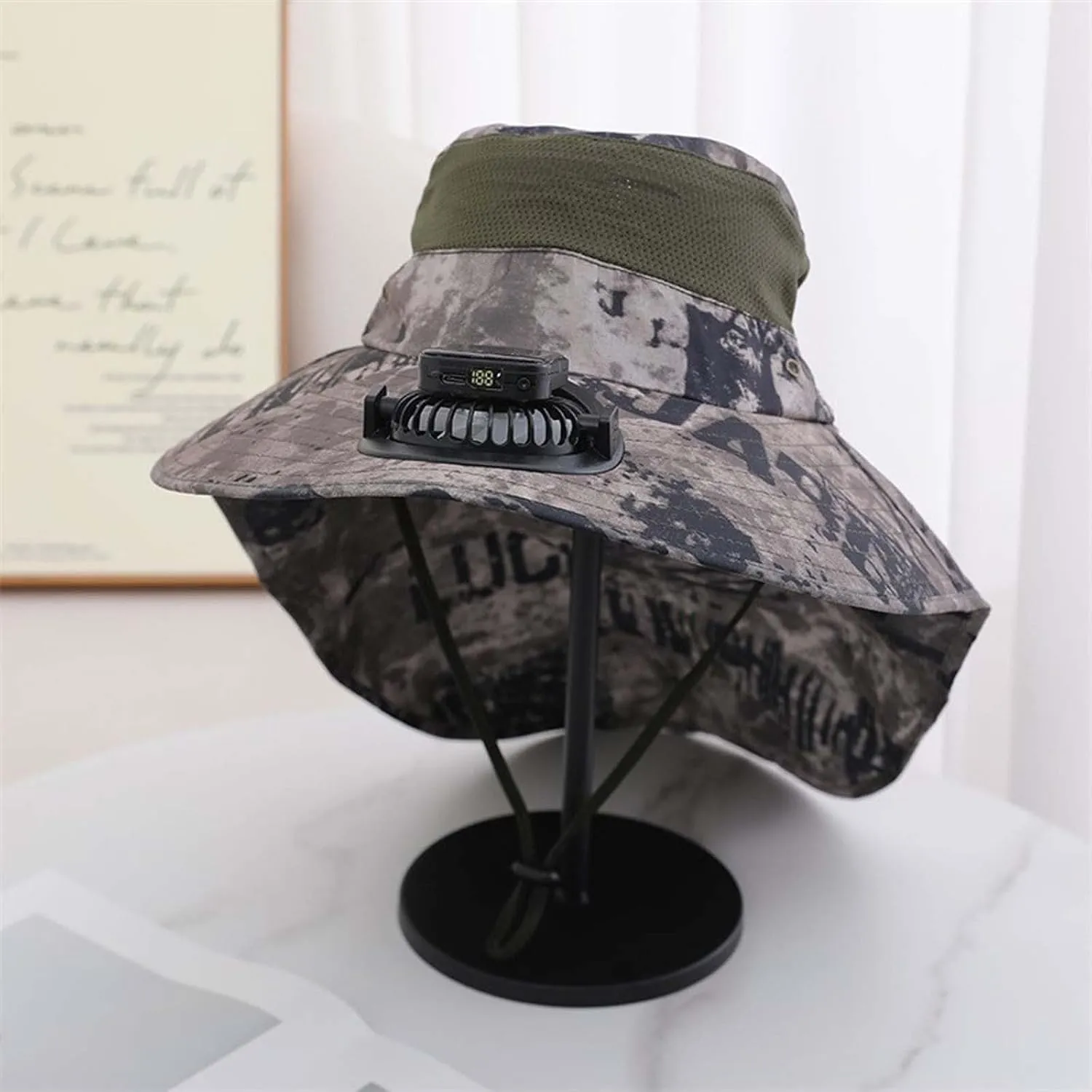 Wide Brim Solar Power Fan Hat, UPF 50  Bucket Hats with Solar Powered Fans for Camping Beach Hiking Fishing Outdoor
