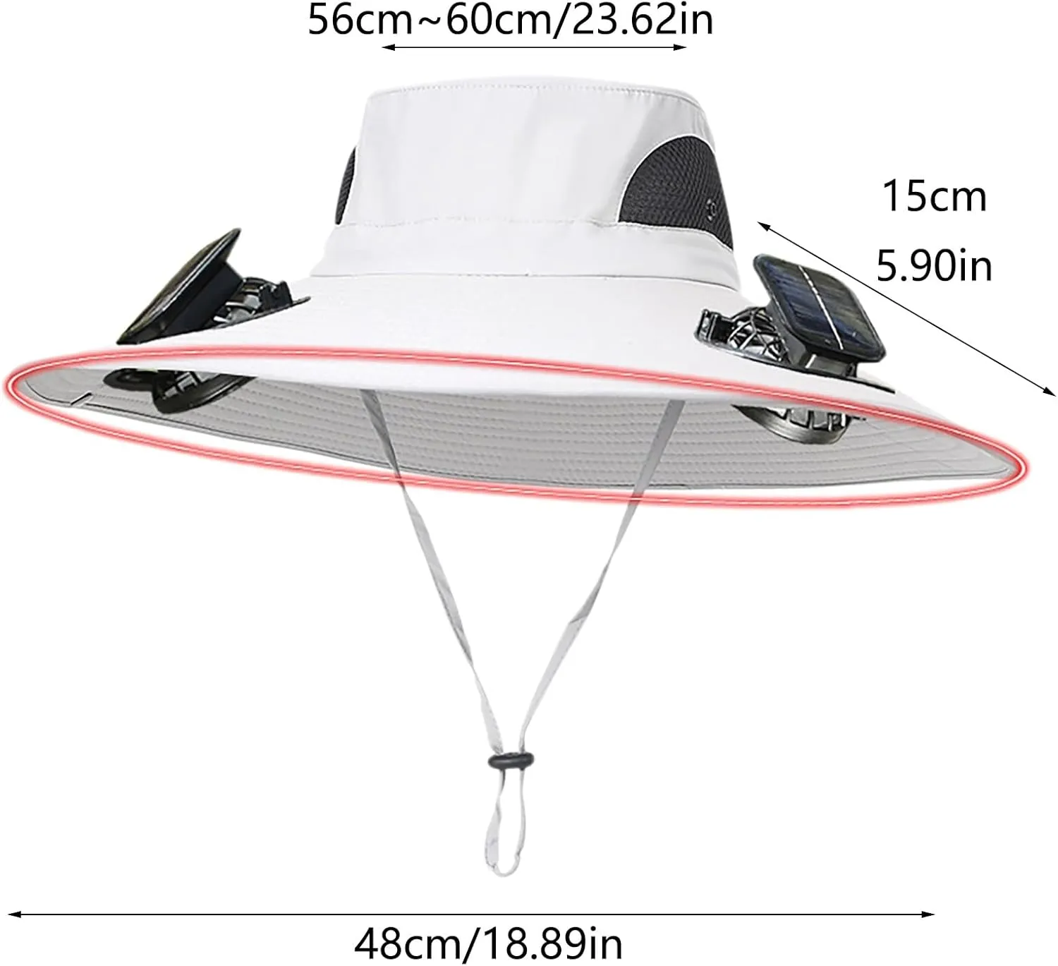 Wide Brim Solar Power Fan Hat, UPF 50  Bucket Hats with Solar Powered Fans for Fishing Beach Camping Hiking Outdoor