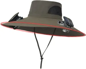 Wide Brim Solar Power Fan Hat, UPF 50  Bucket Hats with Solar Powered Fans for Fishing Beach Camping Hiking Outdoor